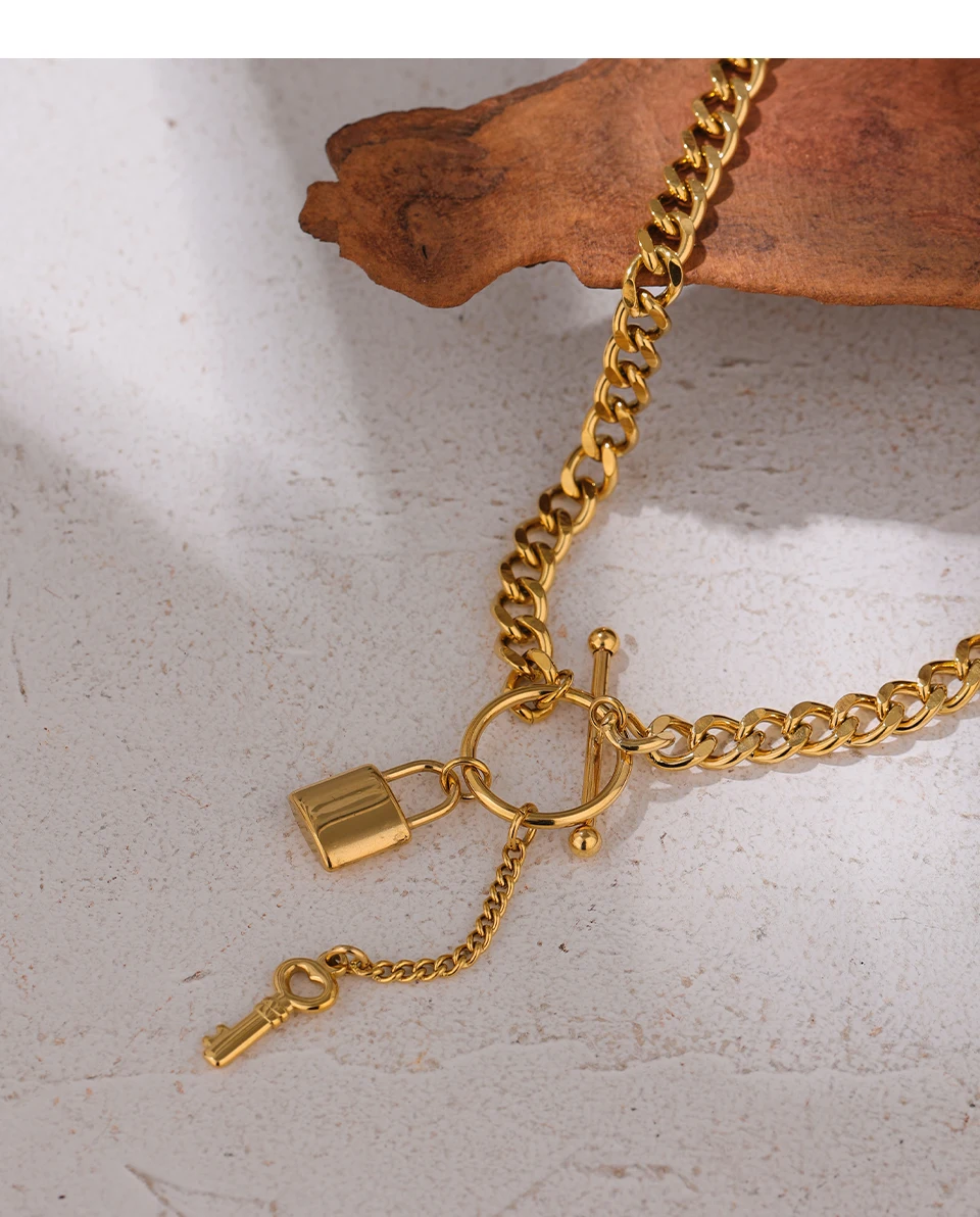 Yhpup New 316L Stainless Steel Jewelry Punk Metal Lock Pendant Necklace Minimalist 18 K Plated Chain подвеска Necklace Gala