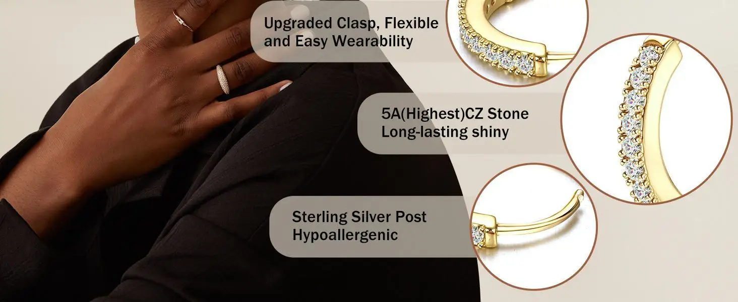 5Pairs Small Hoop Earrings Set for Women 14K Gold Plated Lightweight Tiny Huggie Hoops Mini Cartilage Earrings Pack Hypoallergenic Ear Piercing, Earring Stacking Set