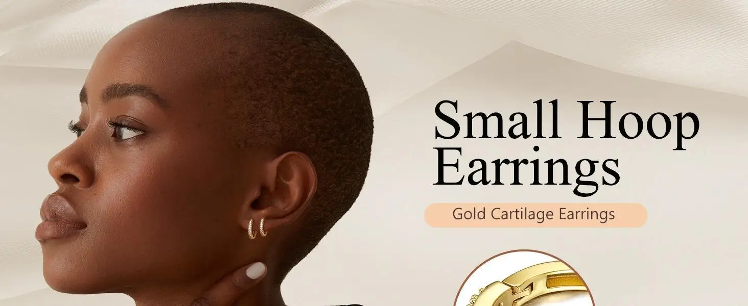 5Pairs Small Hoop Earrings Set for Women 14K Gold Plated Lightweight Tiny Huggie Hoops Mini Cartilage Earrings Pack Hypoallergenic Ear Piercing, Earring Stacking Set