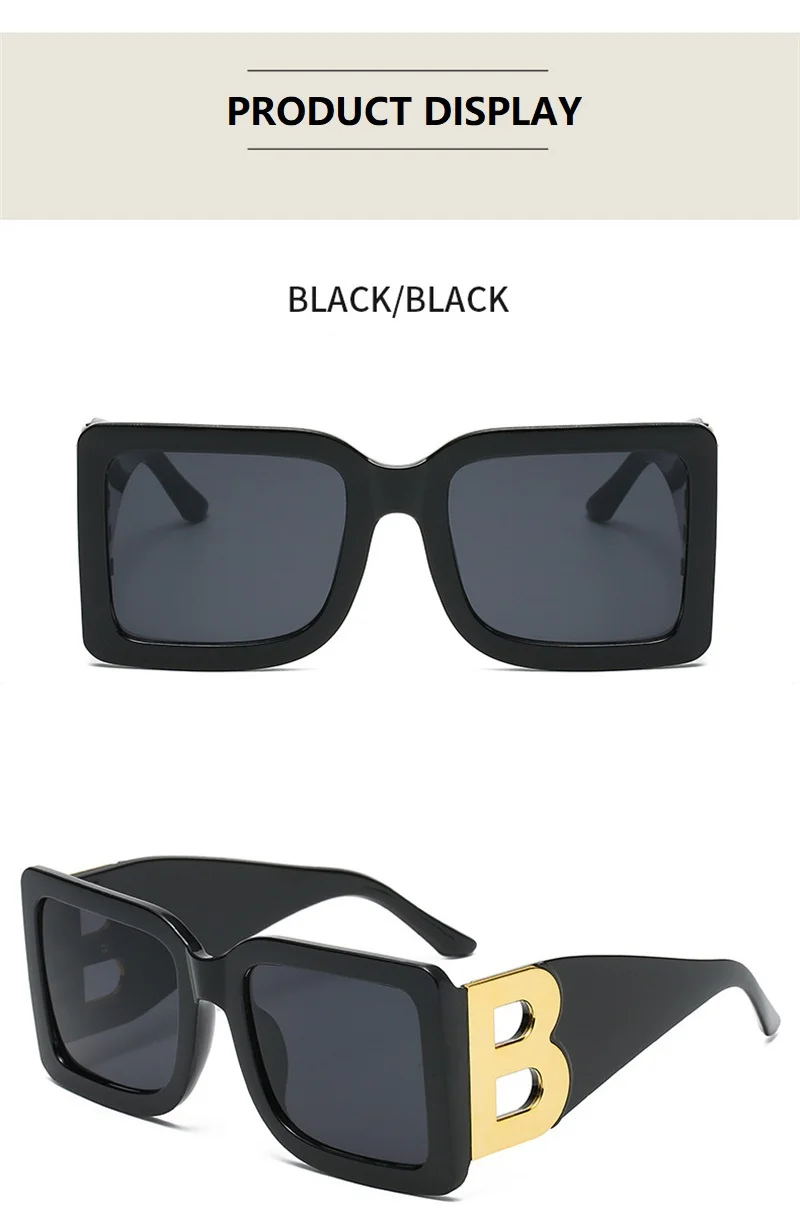 2026 New Fashion Oversized Sunglasses Women Letter B Leg Design Square Luxury Trend Men Retro Big Frame Eyeglasses Oculos De Sol
