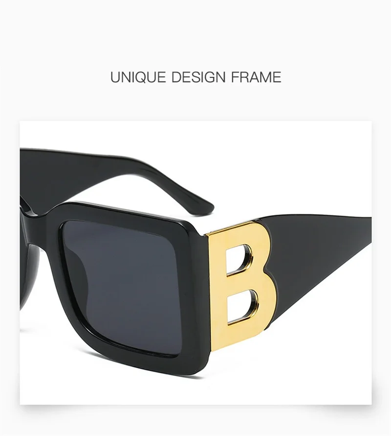 2026 New Fashion Oversized Sunglasses Women Letter B Leg Design Square Luxury Trend Men Retro Big Frame Eyeglasses Oculos De Sol