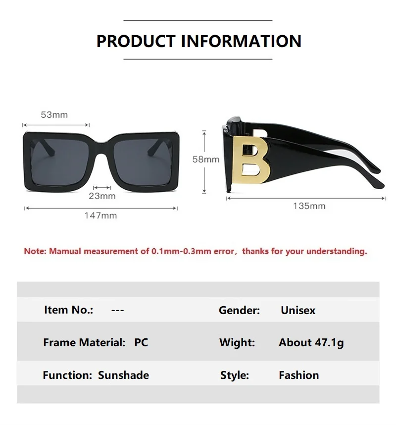 2026 New Fashion Oversized Sunglasses Women Letter B Leg Design Square Luxury Trend Men Retro Big Frame Eyeglasses Oculos De Sol