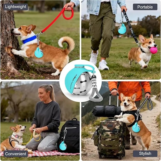 Portable Dog Water Bottle Stainless Steel Travel Cat Water Dispenser with Bowl No-Spill Puppy Water Bottle for Walking Hiking