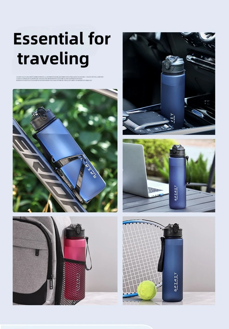 750ML Leak-Proof Sports Water Bottle with Straw and Carrying Loop BPA-Free Portable Mug with Seal Lid for Fitness Camping