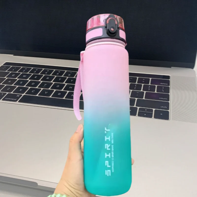 500ML/1000ML Large Capacity Sports Water Bottle Motivational Leak Proof Portable Reusable Plastic Cups Outdoor Travel Gym Jugs