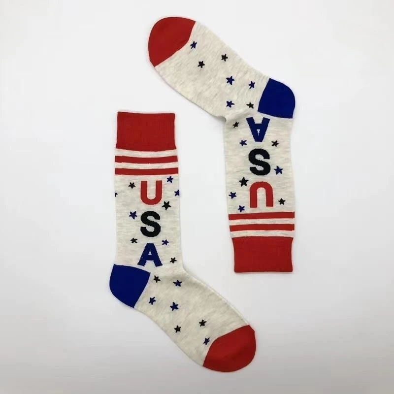 2 Pairs of American Flag Style Personality Stripes Star Letters USA Men's Jacquard Stockings
