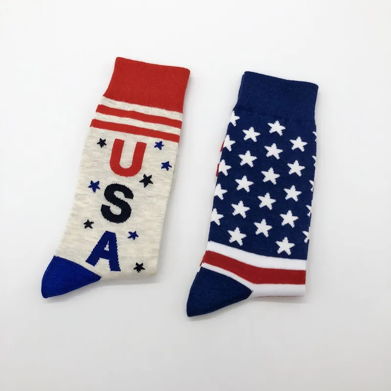 2 Pairs of American Flag Style Personality Stripes Star Letters USA Men's Jacquard Stockings