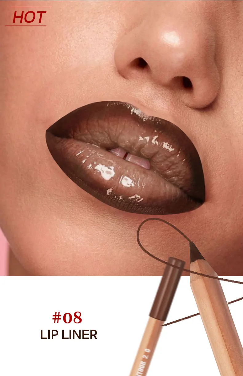 Nude Brown Lipliner Pen Wooden Matte Lip Liner Waterproof Lipstick Pencil Easy To Wear Non-stick Cup Lip Contouring Pen Cosmetic