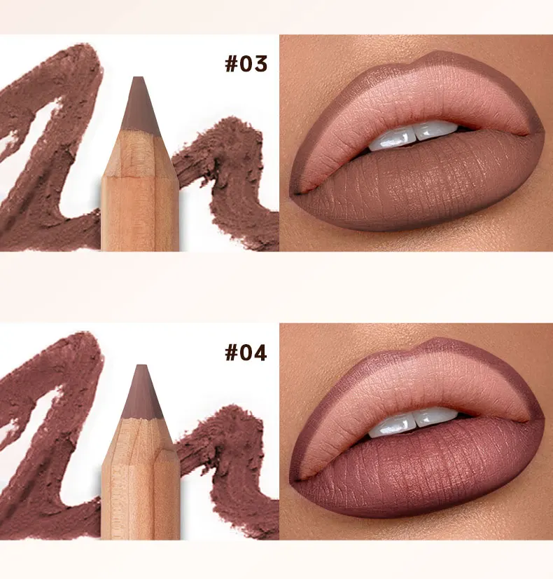 Nude Brown Lipliner Pen Wooden Matte Lip Liner Waterproof Lipstick Pencil Easy To Wear Non-stick Cup Lip Contouring Pen Cosmetic