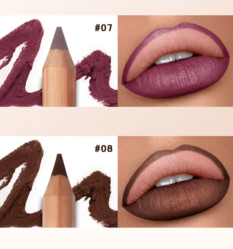 Nude Brown Lipliner Pen Wooden Matte Lip Liner Waterproof Lipstick Pencil Easy To Wear Non-stick Cup Lip Contouring Pen Cosmetic