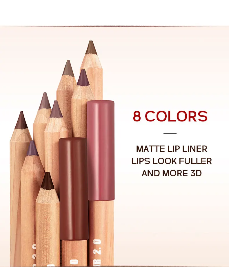 Nude Brown Lipliner Pen Wooden Matte Lip Liner Waterproof Lipstick Pencil Easy To Wear Non-stick Cup Lip Contouring Pen Cosmetic
