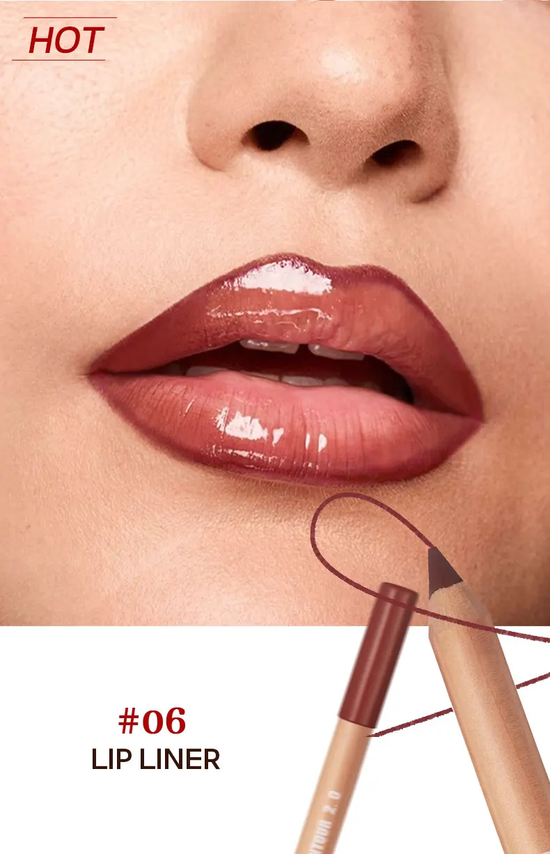 Nude Brown Lipliner Pen Wooden Matte Lip Liner Waterproof Lipstick Pencil Easy To Wear Non-stick Cup Lip Contouring Pen Cosmetic