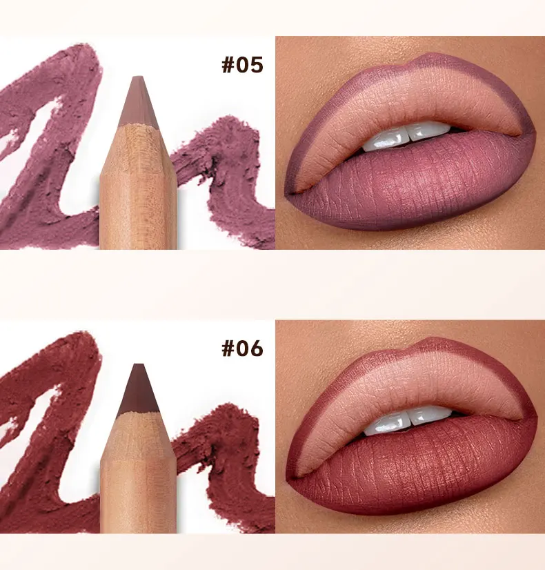 Nude Brown Lipliner Pen Wooden Matte Lip Liner Waterproof Lipstick Pencil Easy To Wear Non-stick Cup Lip Contouring Pen Cosmetic