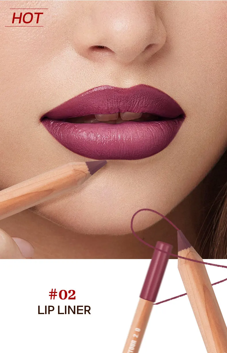 Nude Brown Lipliner Pen Wooden Matte Lip Liner Waterproof Lipstick Pencil Easy To Wear Non-stick Cup Lip Contouring Pen Cosmetic
