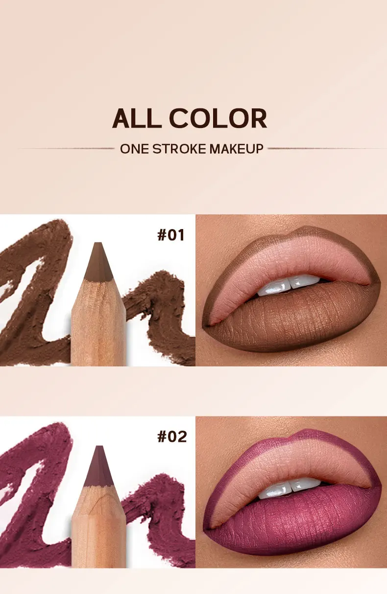 Nude Brown Lipliner Pen Wooden Matte Lip Liner Waterproof Lipstick Pencil Easy To Wear Non-stick Cup Lip Contouring Pen Cosmetic