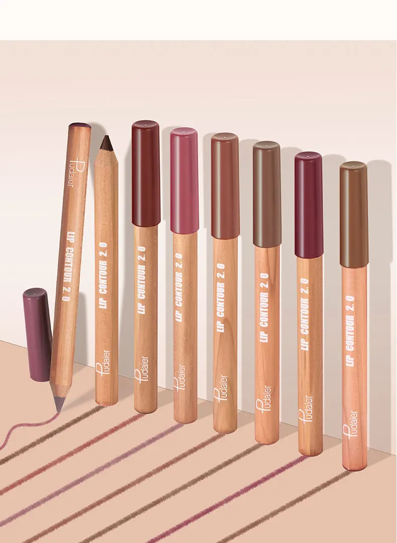 Nude Brown Lipliner Pen Wooden Matte Lip Liner Waterproof Lipstick Pencil Easy To Wear Non-stick Cup Lip Contouring Pen Cosmetic