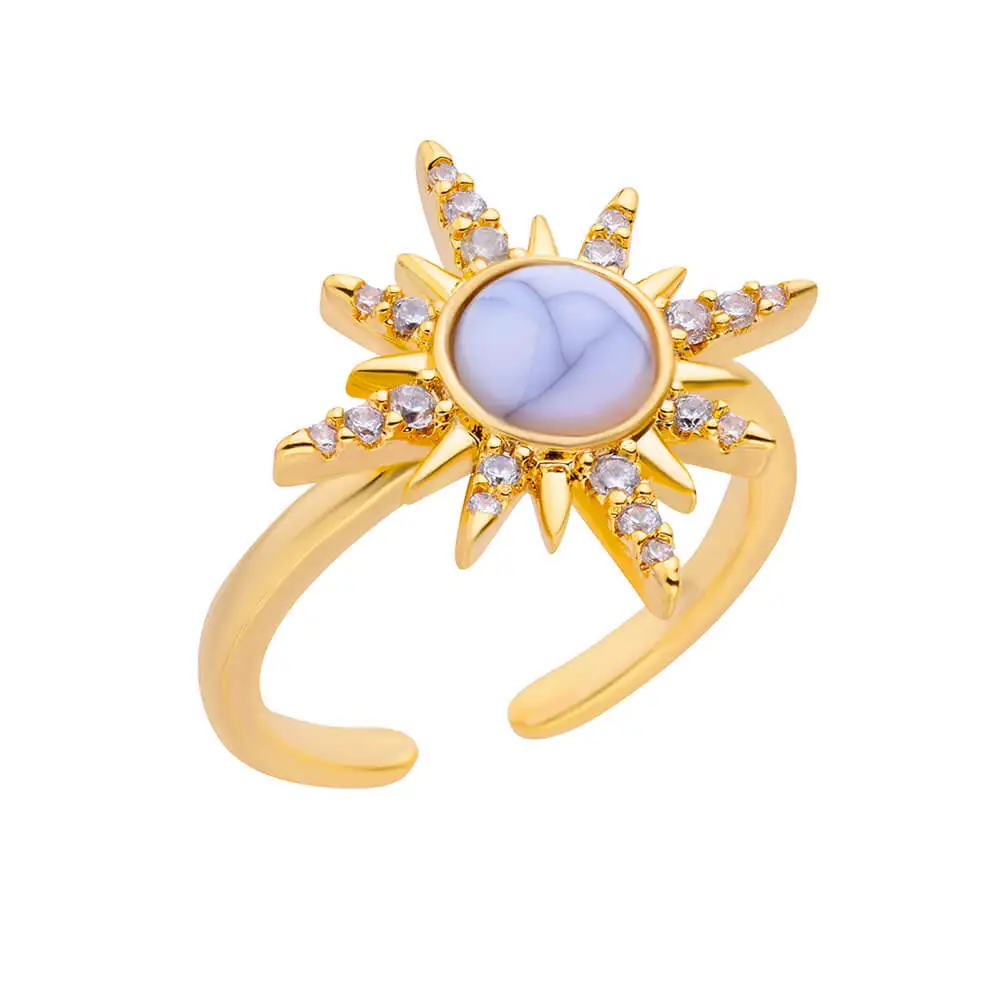 Blue Zircon Sun Stainless Steel Rings For Women Adjustable Gold Plated Aesthetic Ring Party Wedding Jewelry Gift BFF anillos