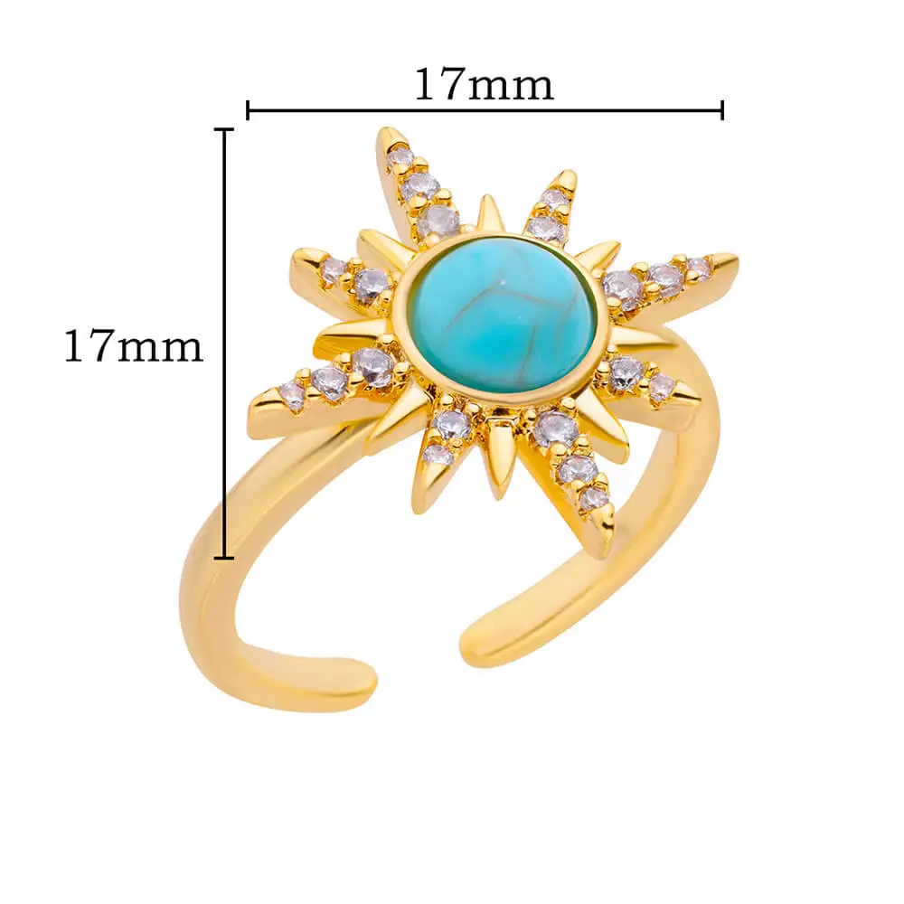Blue Zircon Sun Stainless Steel Rings For Women Adjustable Gold Plated Aesthetic Ring Party Wedding Jewelry Gift BFF anillos