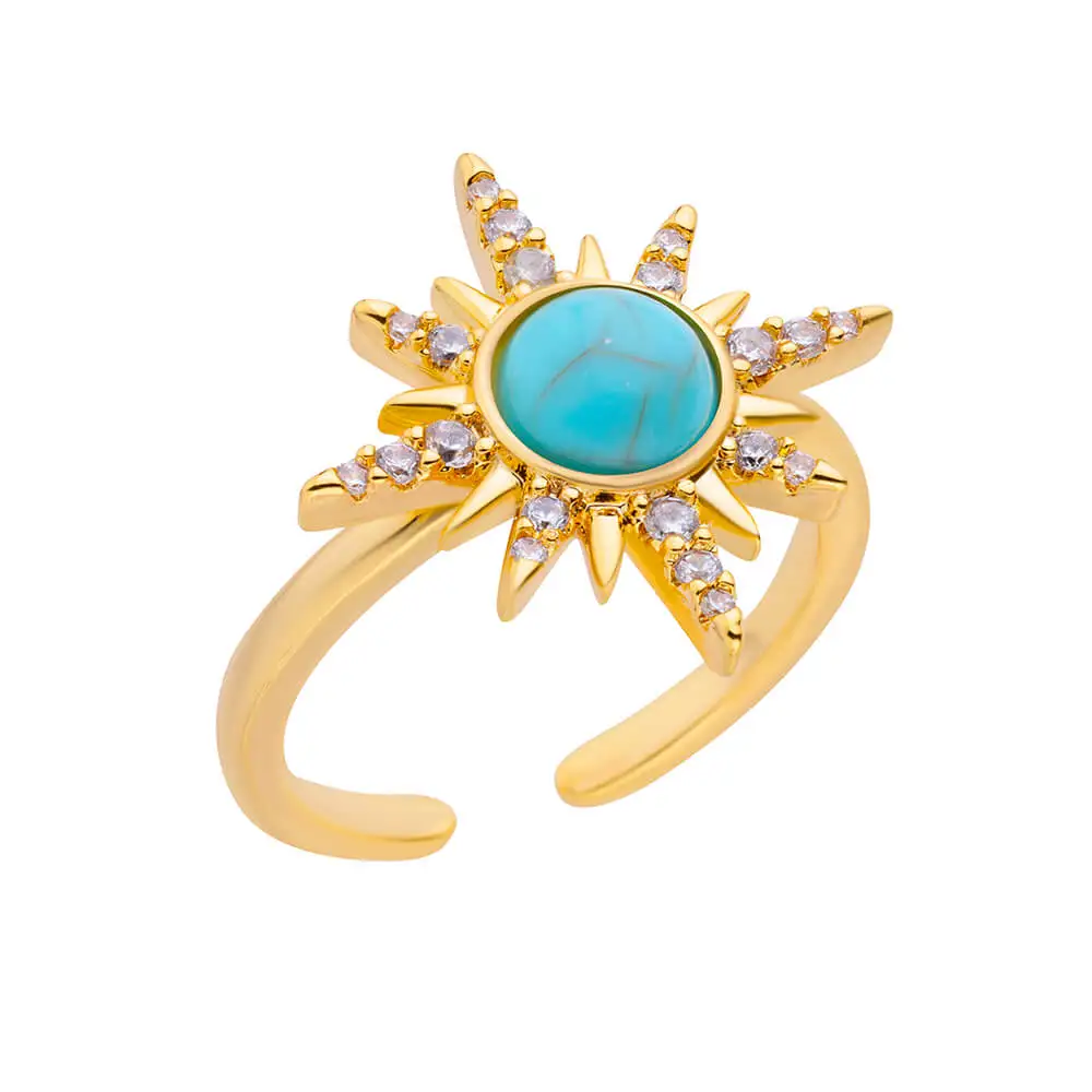 Blue Zircon Sun Stainless Steel Rings For Women Adjustable Gold Plated Aesthetic Ring Party Wedding Jewelry Gift BFF anillos