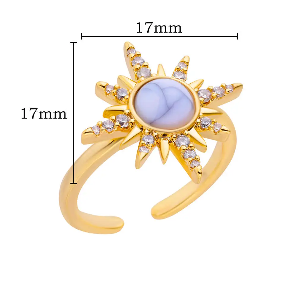 Blue Zircon Sun Stainless Steel Rings For Women Adjustable Gold Plated Aesthetic Ring Party Wedding Jewelry Gift BFF anillos