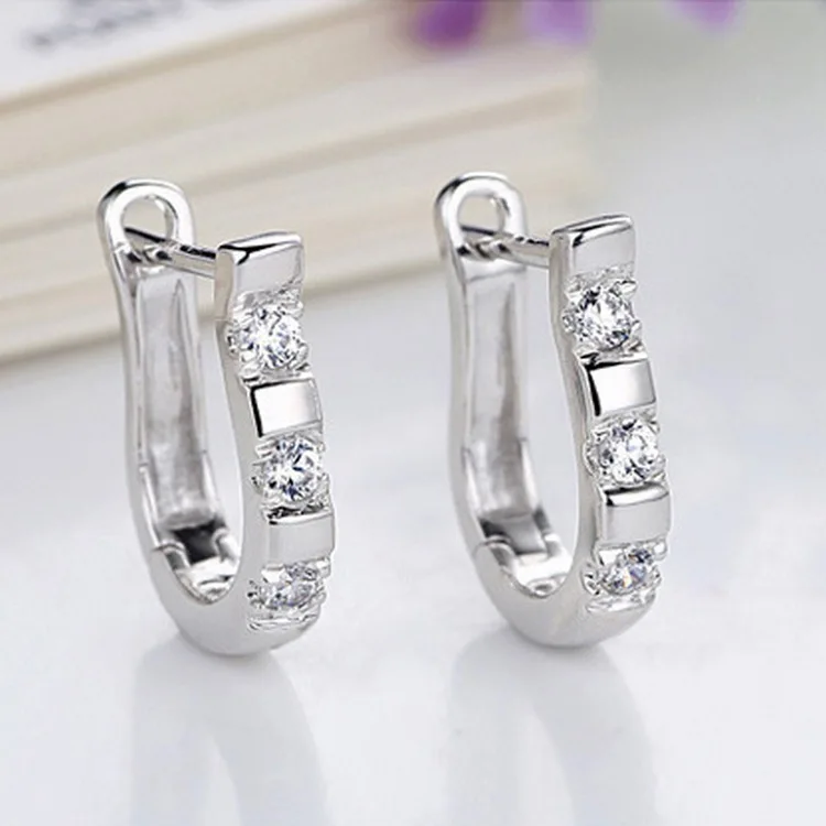 Crystal Zircon Real 925 Sterling Silver Earrings Channel Cubic Zirconia Silver Stud Earrings for Women Sterling Silver Jewelry