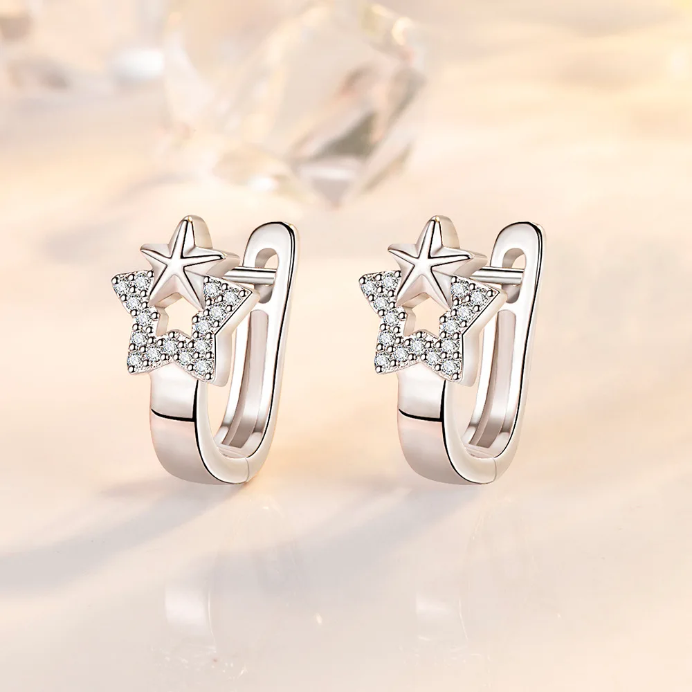 Crystal Zircon Real 925 Sterling Silver Earrings Channel Cubic Zirconia Silver Stud Earrings for Women Sterling Silver Jewelry