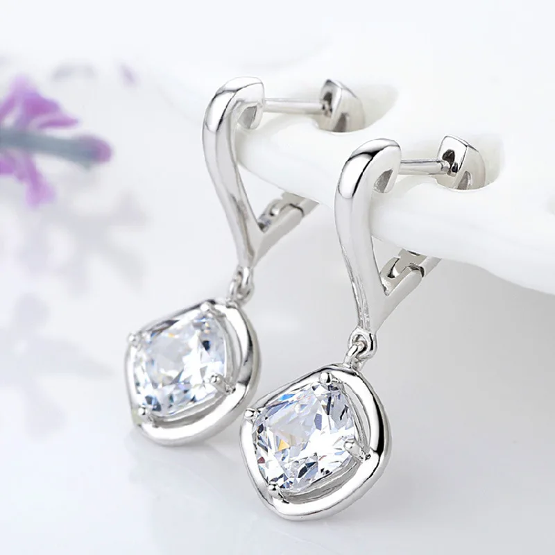 Crystal Zircon Real 925 Sterling Silver Earrings Channel Cubic Zirconia Silver Stud Earrings for Women Sterling Silver Jewelry