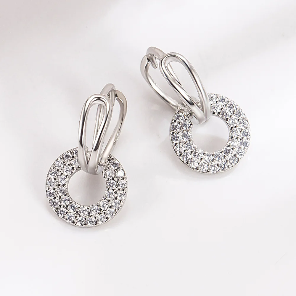 Crystal Zircon Real 925 Sterling Silver Earrings Channel Cubic Zirconia Silver Stud Earrings for Women Sterling Silver Jewelry