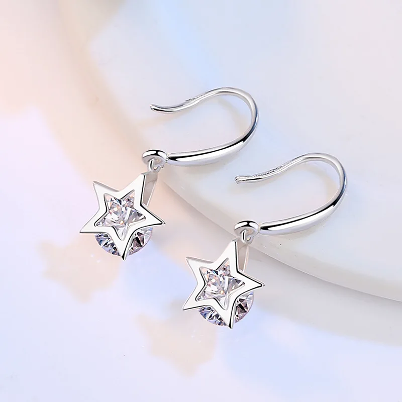 Crystal Zircon Real 925 Sterling Silver Earrings Channel Cubic Zirconia Silver Stud Earrings for Women Sterling Silver Jewelry