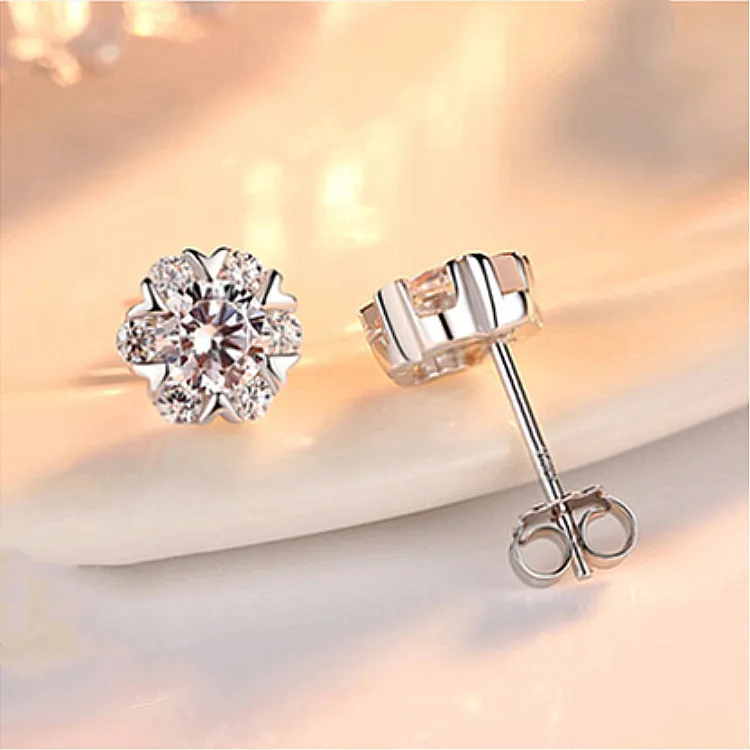 Crystal Zircon Real 925 Sterling Silver Earrings Channel Cubic Zirconia Silver Stud Earrings for Women Sterling Silver Jewelry