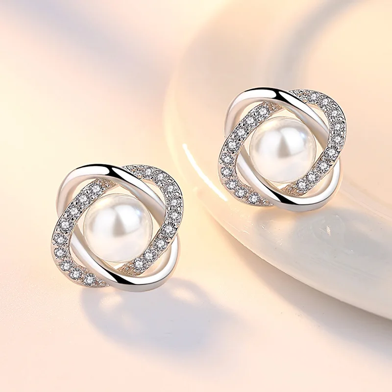 Crystal Zircon Real 925 Sterling Silver Earrings Channel Cubic Zirconia Silver Stud Earrings for Women Sterling Silver Jewelry