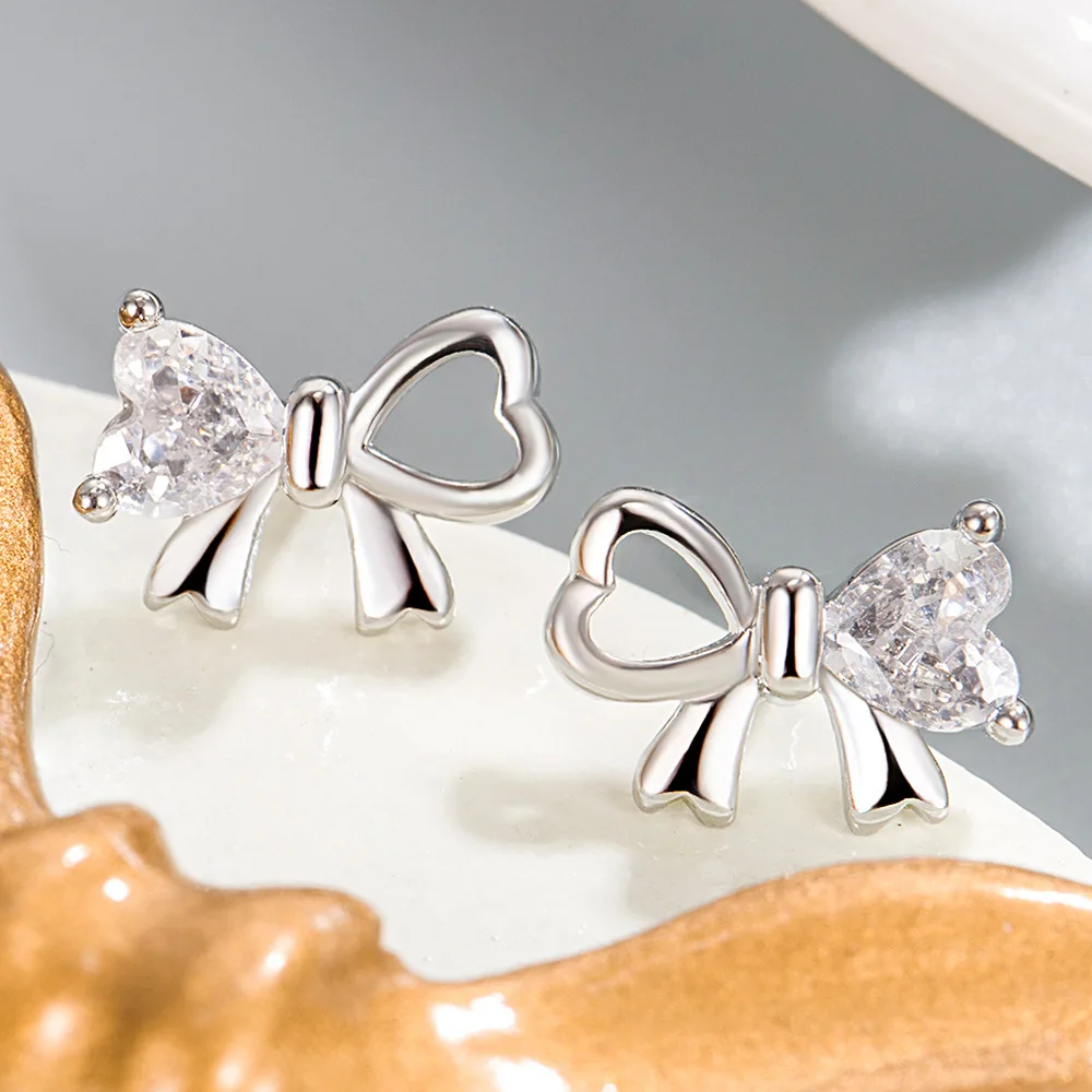 Crystal Zircon Real 925 Sterling Silver Earrings Channel Cubic Zirconia Silver Stud Earrings for Women Sterling Silver Jewelry