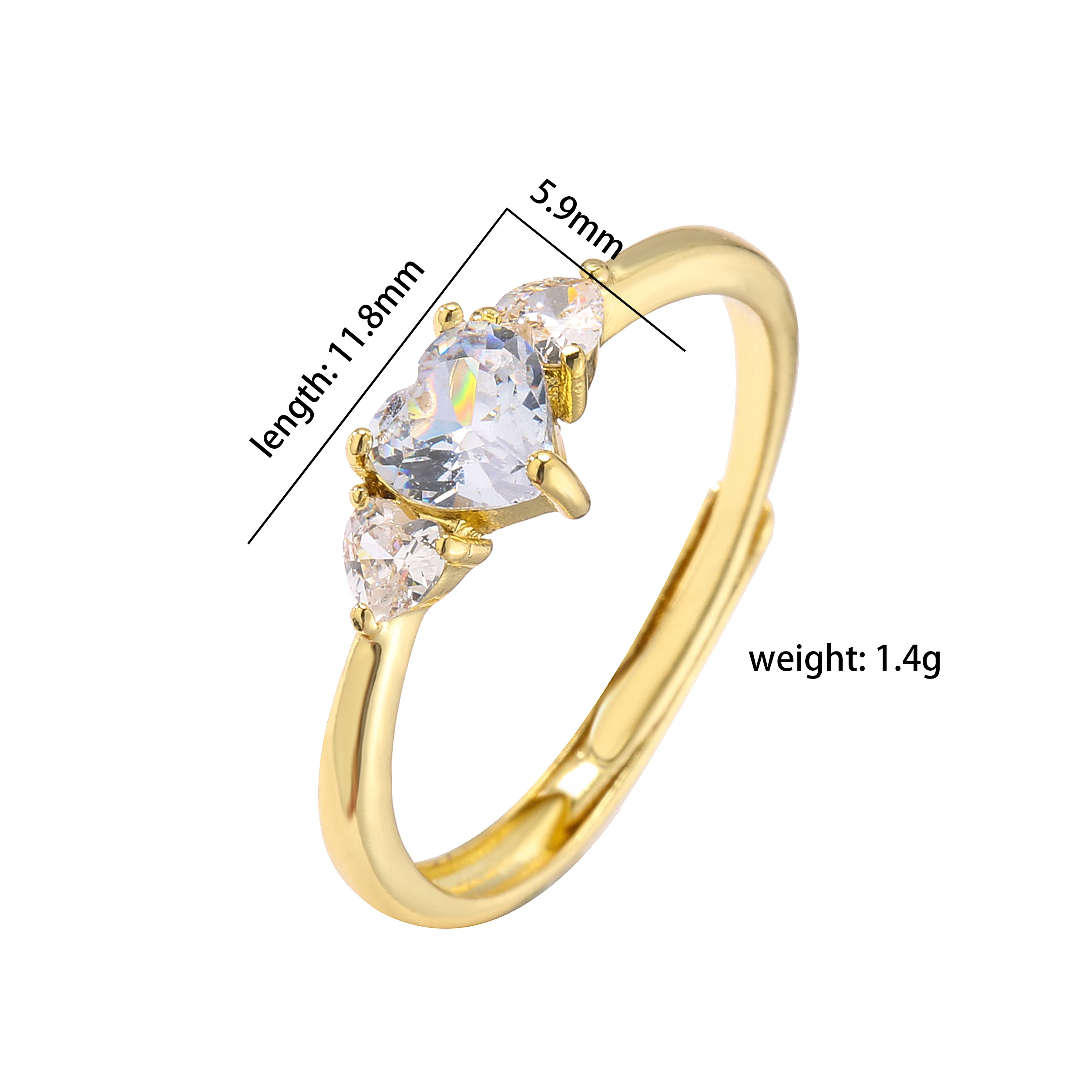 HECHENG,Love Heart Ring,Creative Sweet Heart Rings for Women, Geometric Zircon Cooper Open Ring Vintage 18k gold plated Jewelry