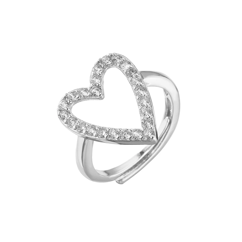 HECHENG,Love Heart Ring,Creative Sweet Heart Rings for Women, Geometric Zircon Cooper Open Ring Vintage 18k gold plated Jewelry