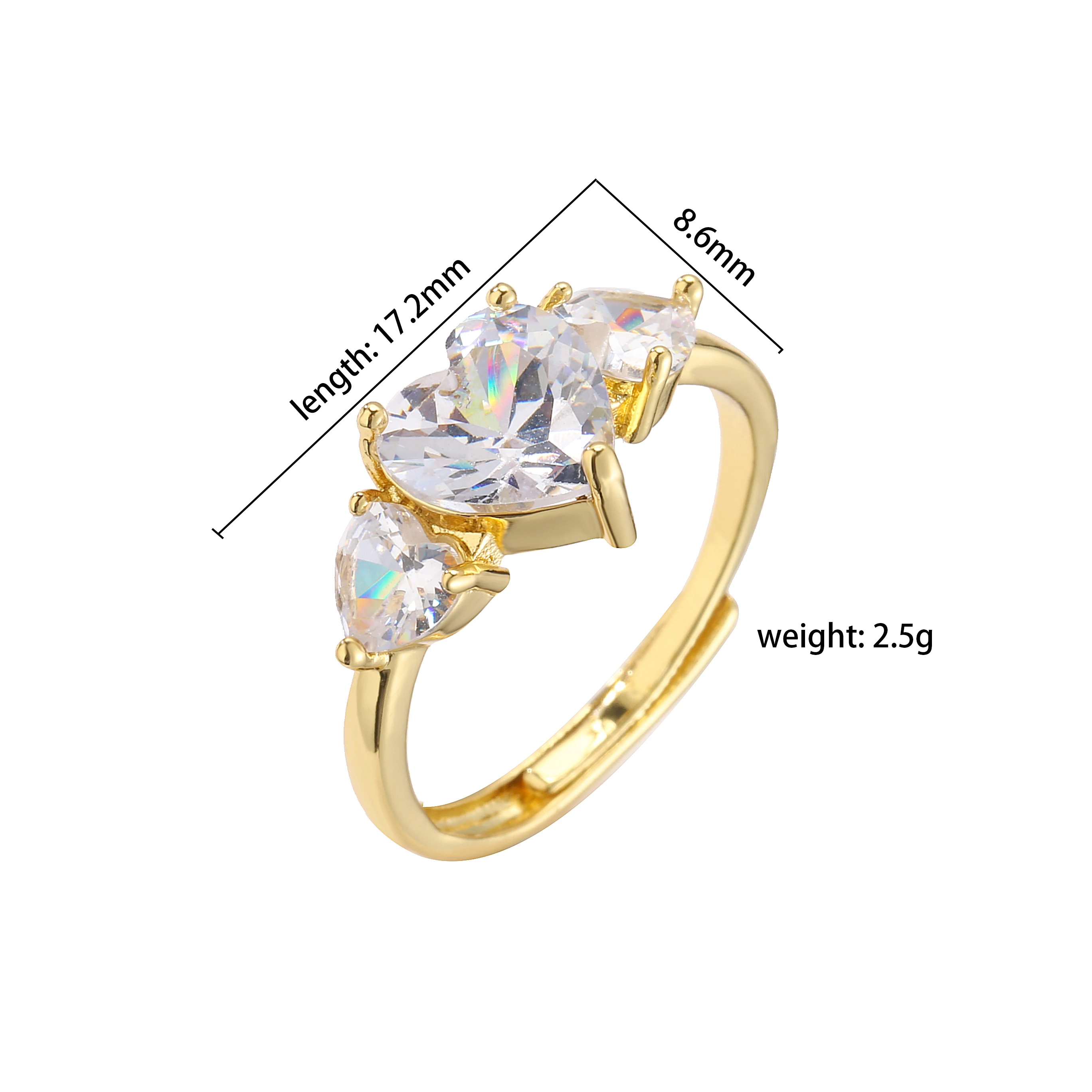 HECHENG,Love Heart Ring,Creative Sweet Heart Rings for Women, Geometric Zircon Cooper Open Ring Vintage 18k gold plated Jewelry
