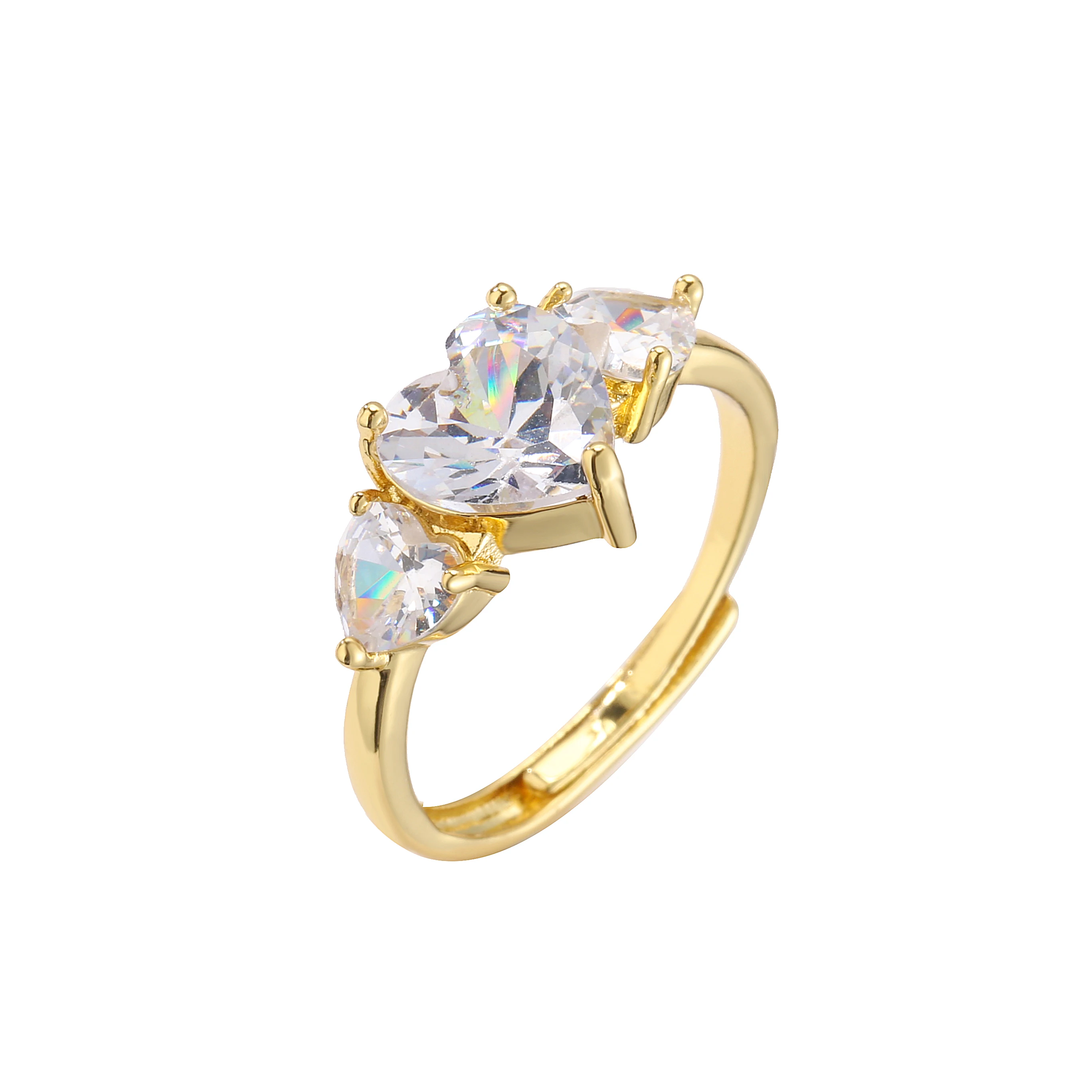 HECHENG,Love Heart Ring,Creative Sweet Heart Rings for Women, Geometric Zircon Cooper Open Ring Vintage 18k gold plated Jewelry