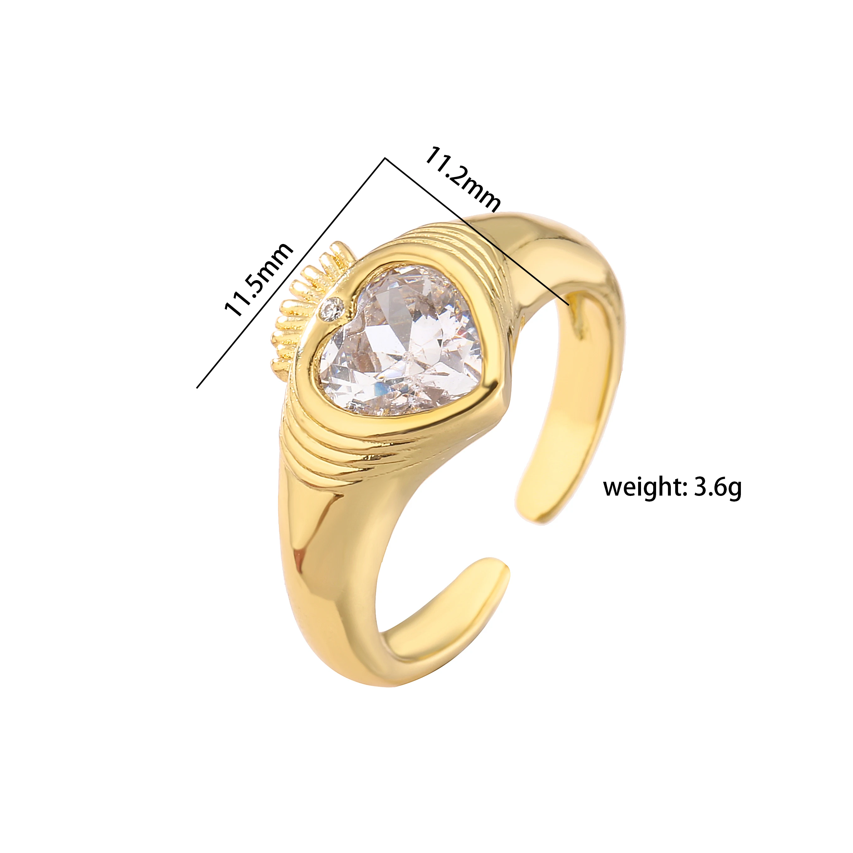 HECHENG,Love Heart Ring,Creative Sweet Heart Rings for Women, Geometric Zircon Cooper Open Ring Vintage 18k gold plated Jewelry