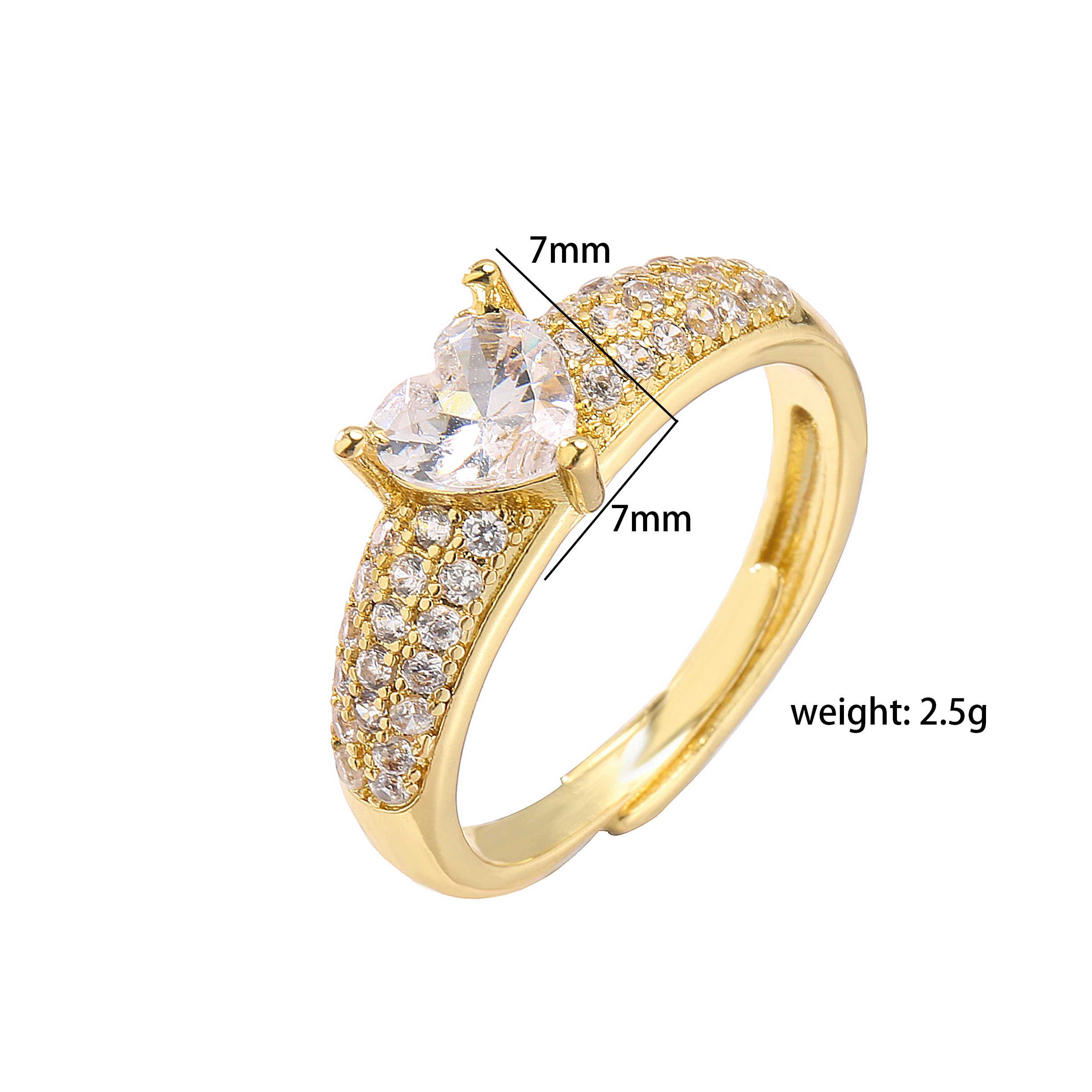 HECHENG,Love Heart Ring,Creative Sweet Heart Rings for Women, Geometric Zircon Cooper Open Ring Vintage 18k gold plated Jewelry