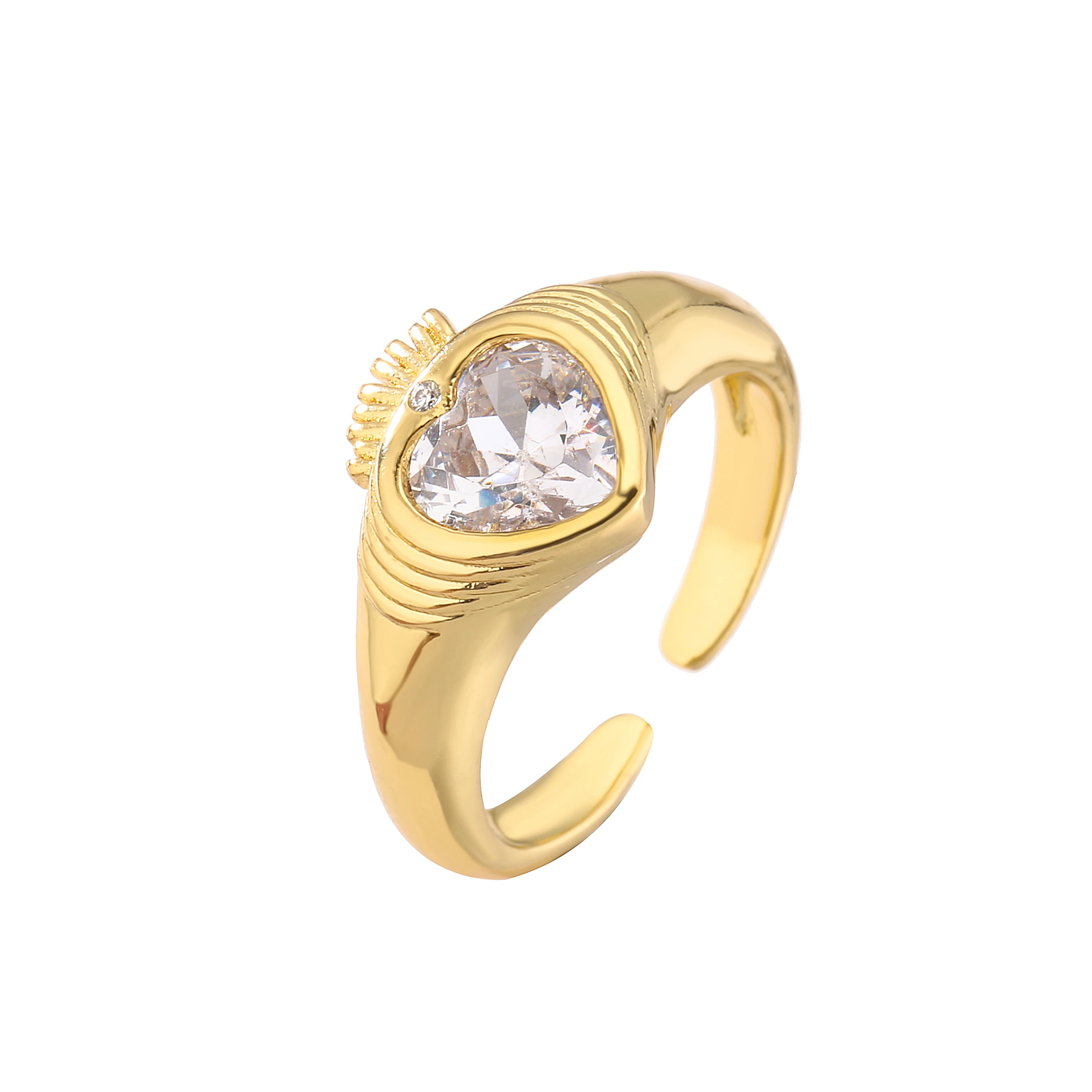 HECHENG,Love Heart Ring,Creative Sweet Heart Rings for Women, Geometric Zircon Cooper Open Ring Vintage 18k gold plated Jewelry