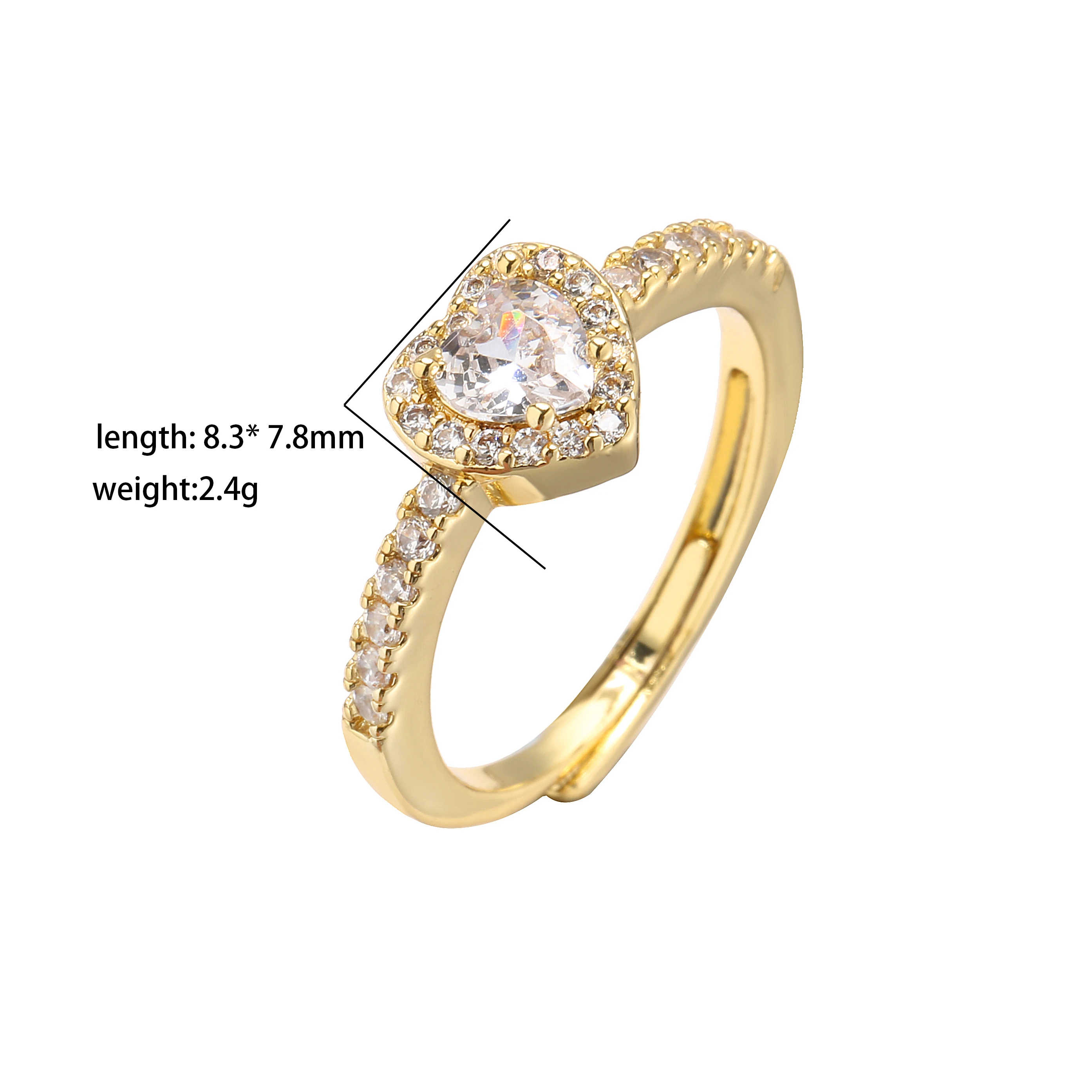 HECHENG,Love Heart Ring,Creative Sweet Heart Rings for Women, Geometric Zircon Cooper Open Ring Vintage 18k gold plated Jewelry