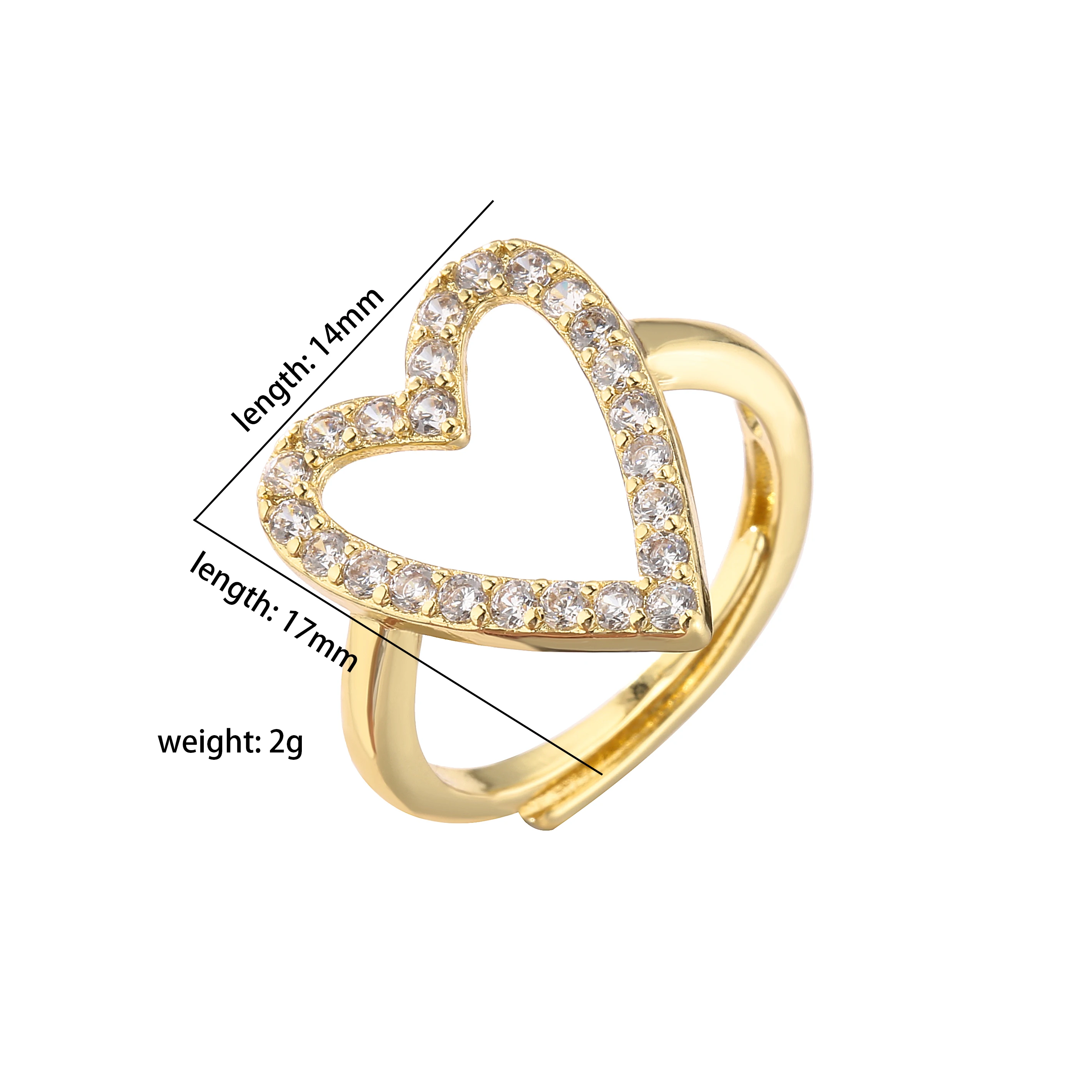 HECHENG,Love Heart Ring,Creative Sweet Heart Rings for Women, Geometric Zircon Cooper Open Ring Vintage 18k gold plated Jewelry