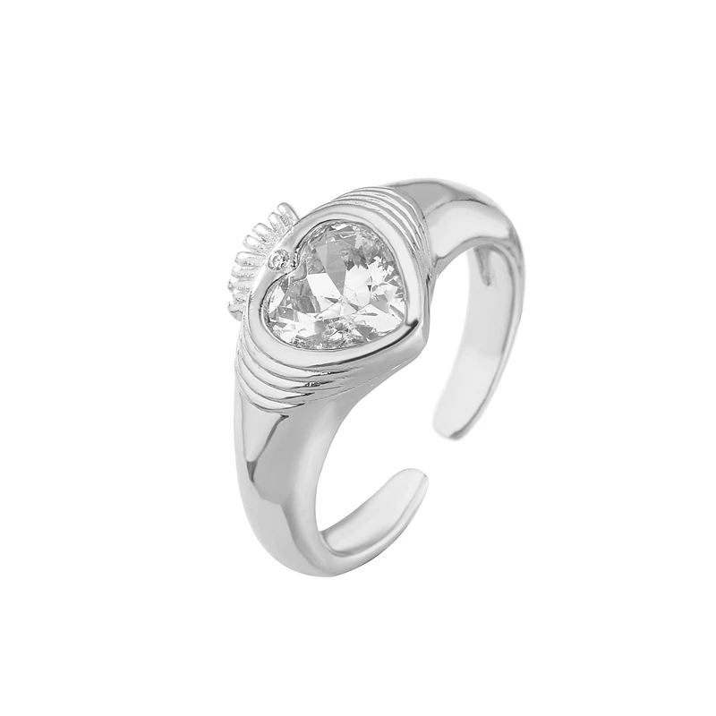 HECHENG,Love Heart Ring,Creative Sweet Heart Rings for Women, Geometric Zircon Cooper Open Ring Vintage 18k gold plated Jewelry