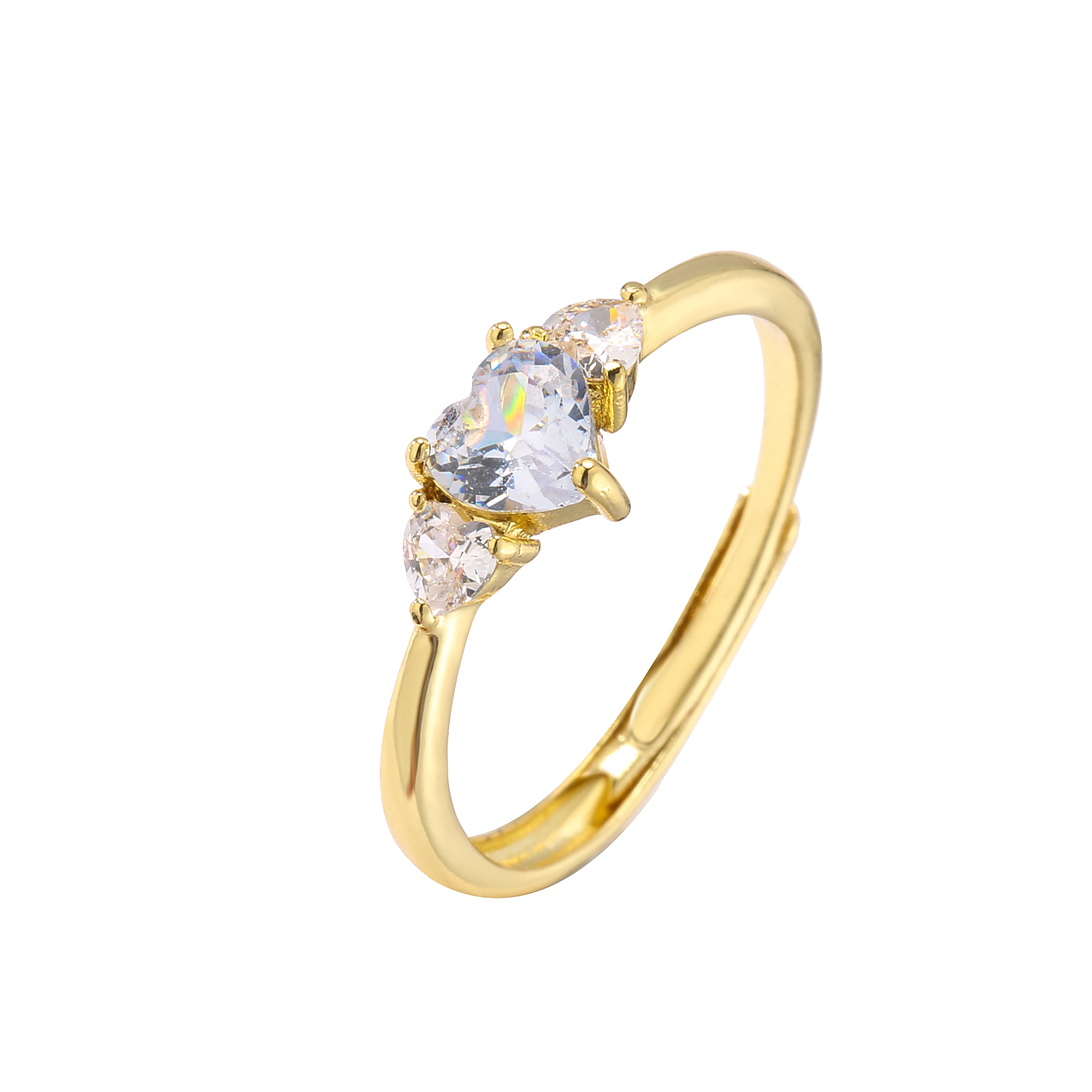 HECHENG,Love Heart Ring,Creative Sweet Heart Rings for Women, Geometric Zircon Cooper Open Ring Vintage 18k gold plated Jewelry