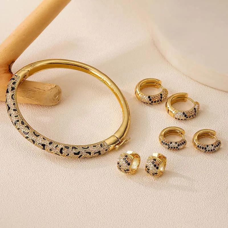 HECHENG,European and American Style CZ Stone Women's Charm Sexy Leopard Pattern Snake Pattern Bracelet Earring Series Style