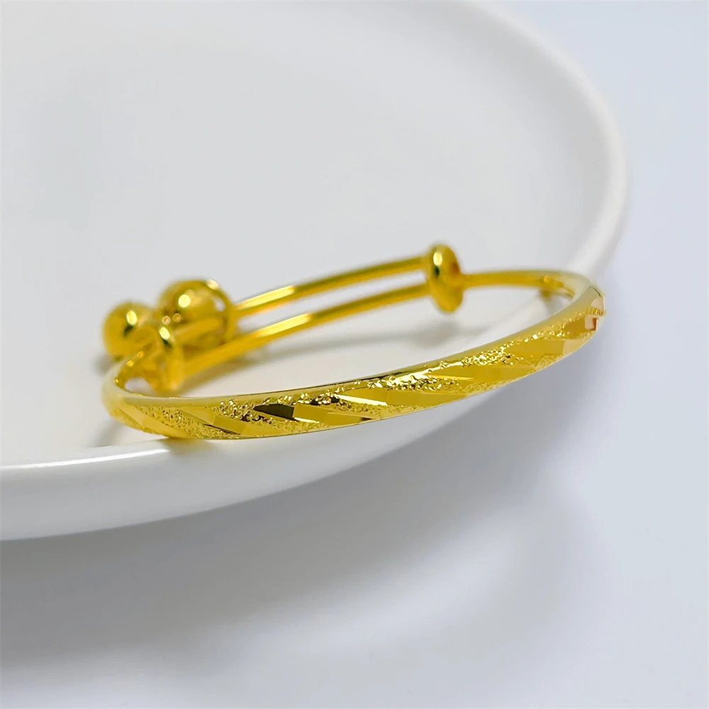 Stainless Steel Bell Bangles for Kids Girls Gold Color Rain Star Smooth Bracelets Size Adjustable Babies Jewelry Accessories