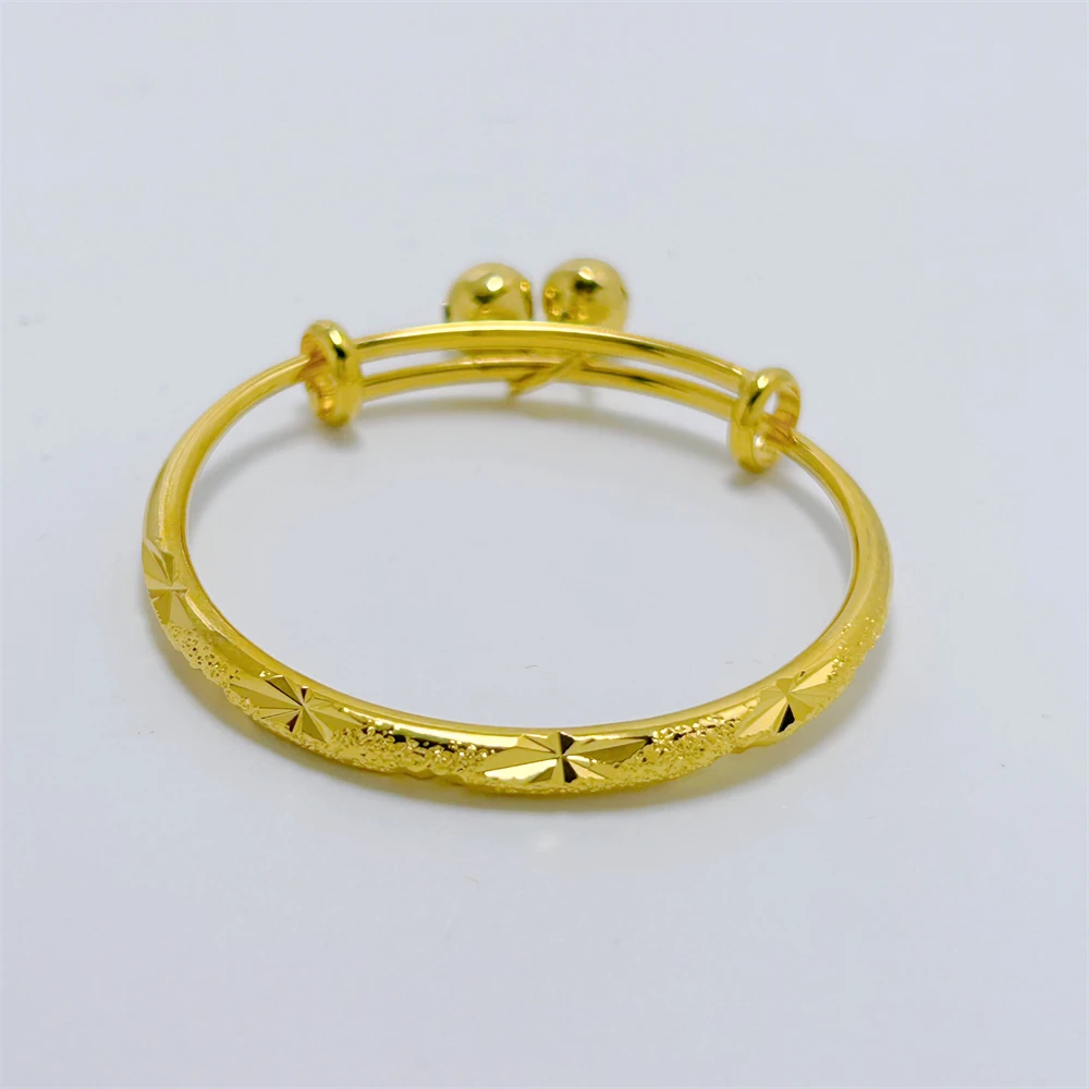 Stainless Steel Bell Bangles for Kids Girls Gold Color Rain Star Smooth Bracelets Size Adjustable Babies Jewelry Accessories