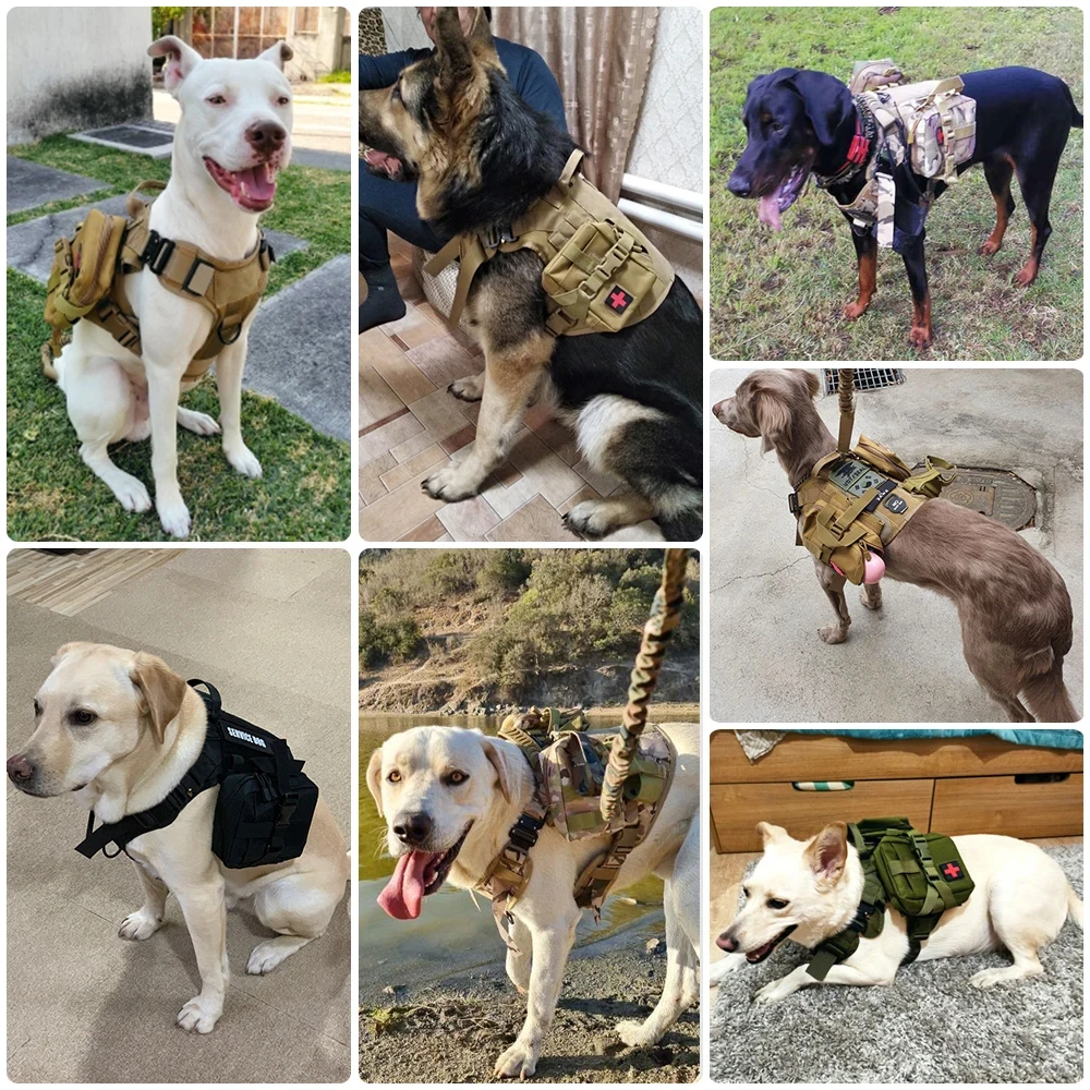 Military Large Dog Harness Collar Leash Bags Patches Set Pet Malinois Training Vests Tactical Dogs Harnesses Accessories
