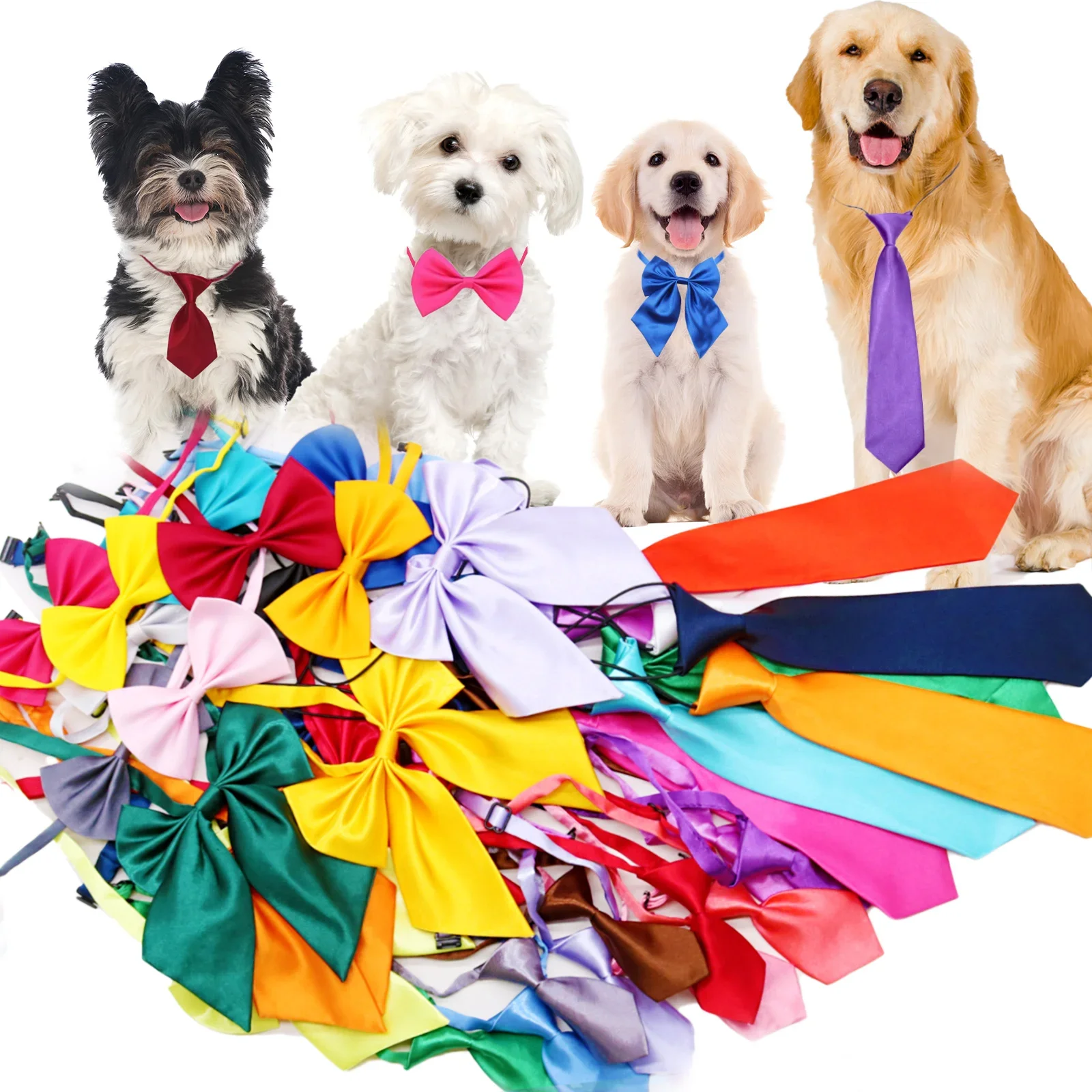 50PCS Bulk Dog Bowtie Small Dog Puppy Neckties Solid Adjustable Bow Tie For Large DogsTies Elastic Dand Pet Accessories