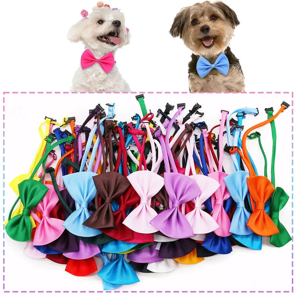 50PCS Bulk Dog Bowtie Small Dog Puppy Neckties Solid Adjustable Bow Tie For Large DogsTies Elastic Dand Pet Accessories