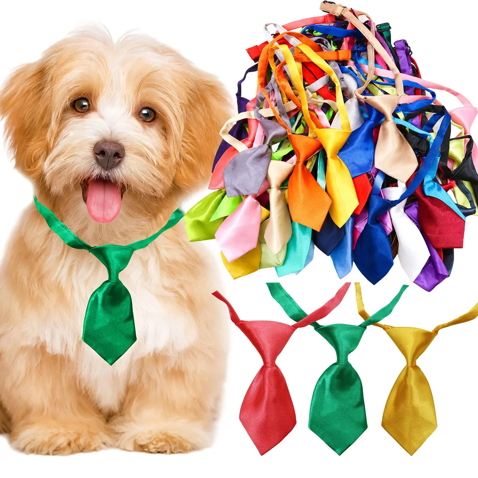 50PCS Bulk Dog Bowtie Small Dog Puppy Neckties Solid Adjustable Bow Tie For Large DogsTies Elastic Dand Pet Accessories